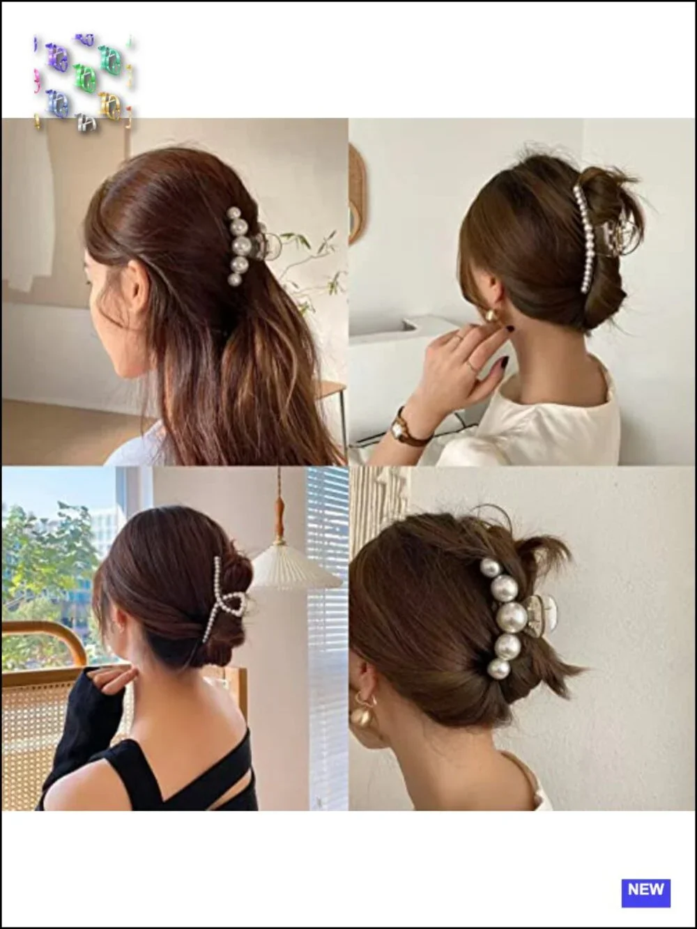 6 Large Pearl Claw Clips for Women Non-Slip Hair Clips Set